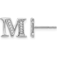 14K White Gold Diamond "M" Initial Stud Earrings - 0.07 Carats Total Diamond Weight by Monteluci Fine Jewelry