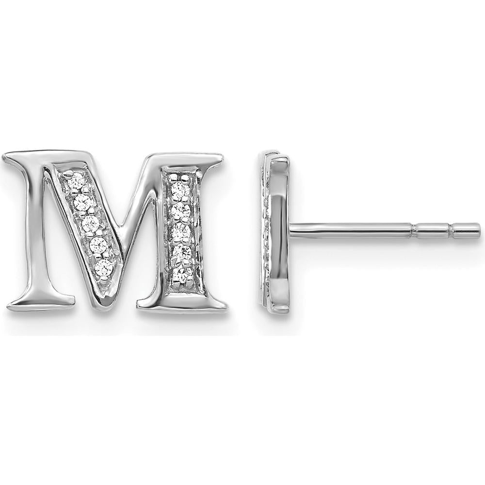 14K White Gold Diamond "M" Initial Stud Earrings - 0.07 Carats Total Diamond Weight by Monteluci Fine Jewelry