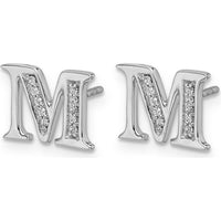 14K White Gold Diamond "M" Initial Stud Earrings - 0.07 Carats Total Diamond Weight by Monteluci Fine Jewelry