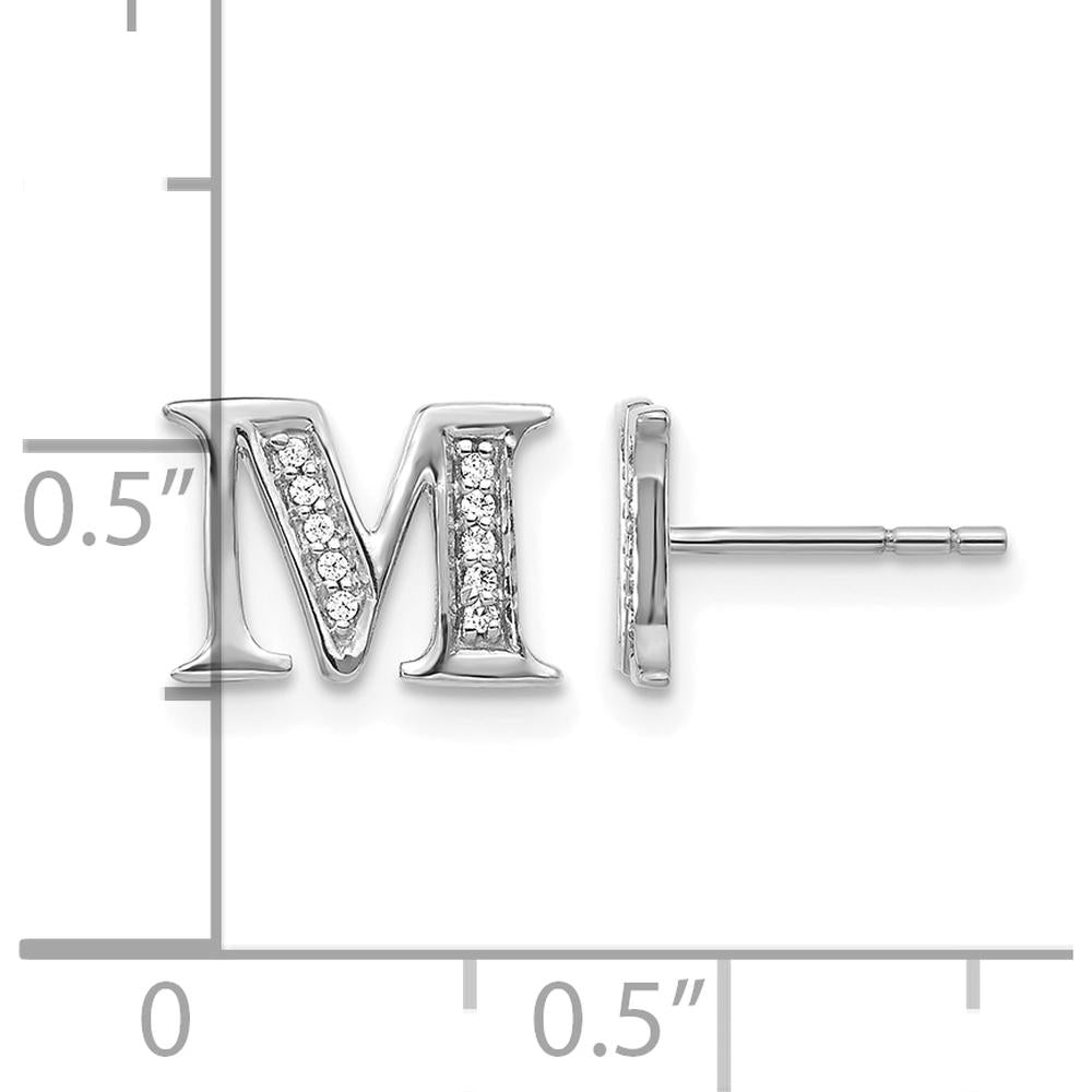 14K White Gold Diamond "M" Initial Stud Earrings - 0.07 Carats Total Diamond Weight by Monteluci Fine Jewelry