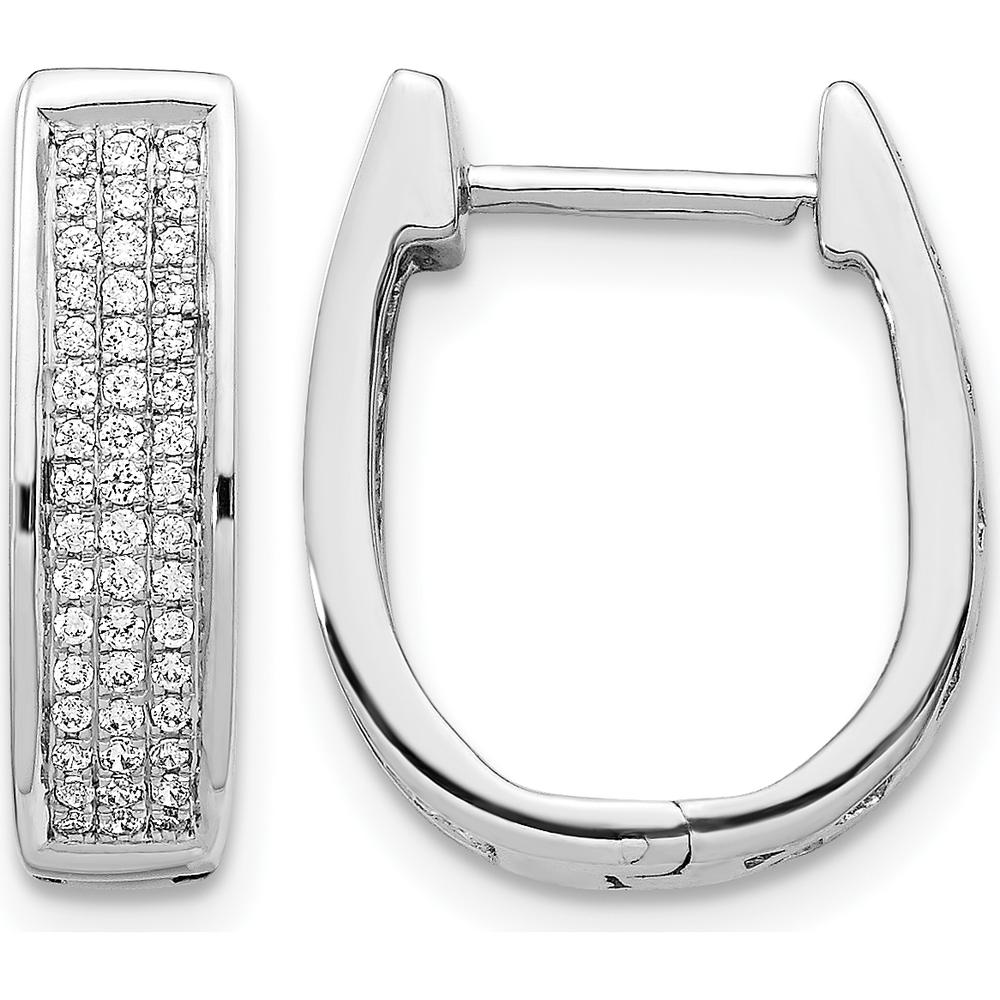 14K White Gold Diamond Medium Hinged Oval Hoop Earrings - 0.0076 Carat Total Diamond Weight by Monteluci Fine Jewelry