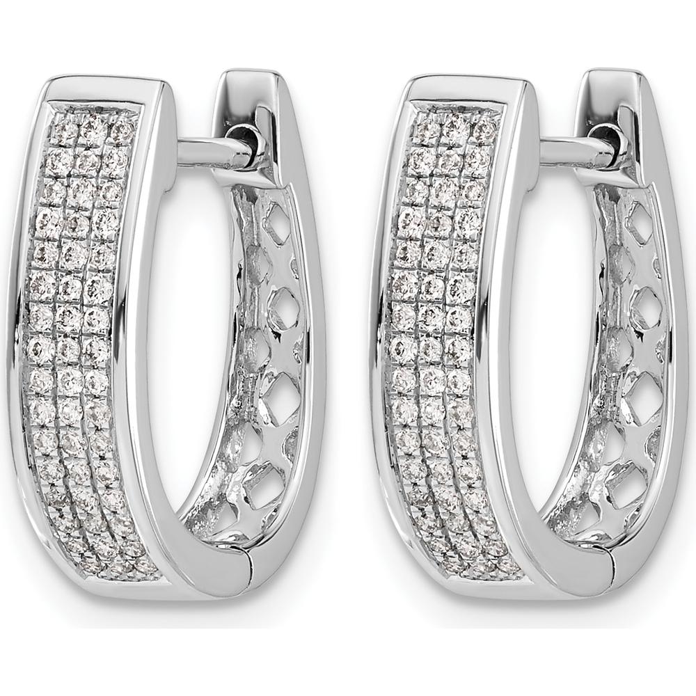 14K White Gold Diamond Medium Hinged Oval Hoop Earrings - 0.0076 Carat Total Diamond Weight by Monteluci Fine Jewelry