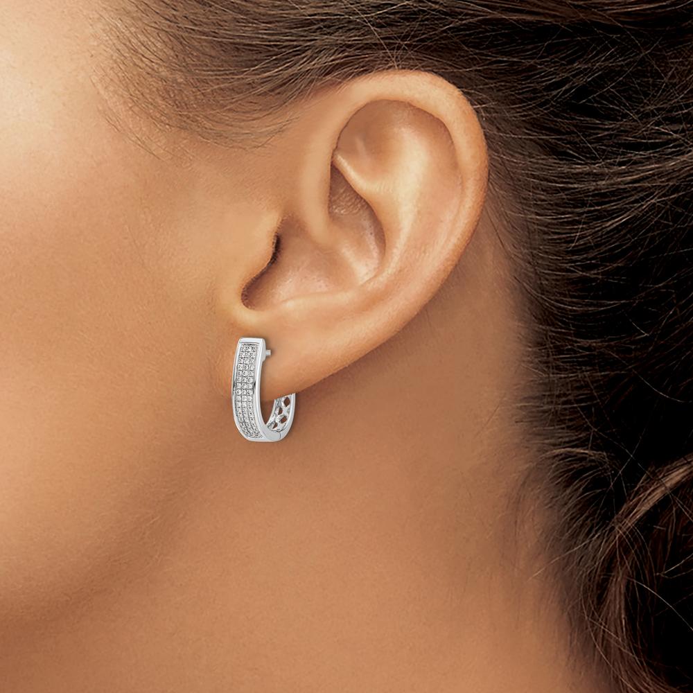 14K White Gold Diamond Medium Hinged Oval Hoop Earrings - 0.0076 Carat Total Diamond Weight by Monteluci Fine Jewelry