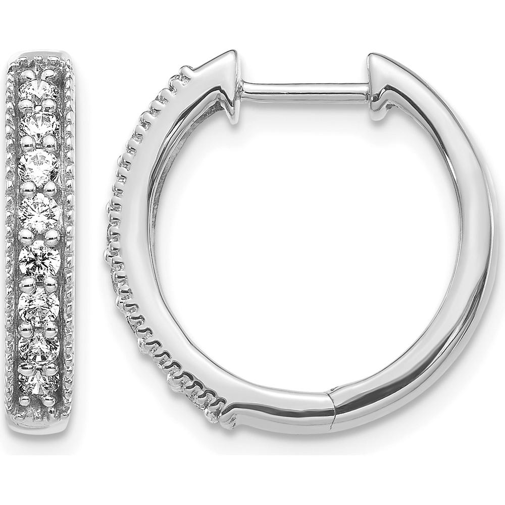 14K White Gold Diamond Milgrain Hinged Hoop Earrings - 0.025 Carat Total Diamond Weight by Monteluci Fine Jewelry