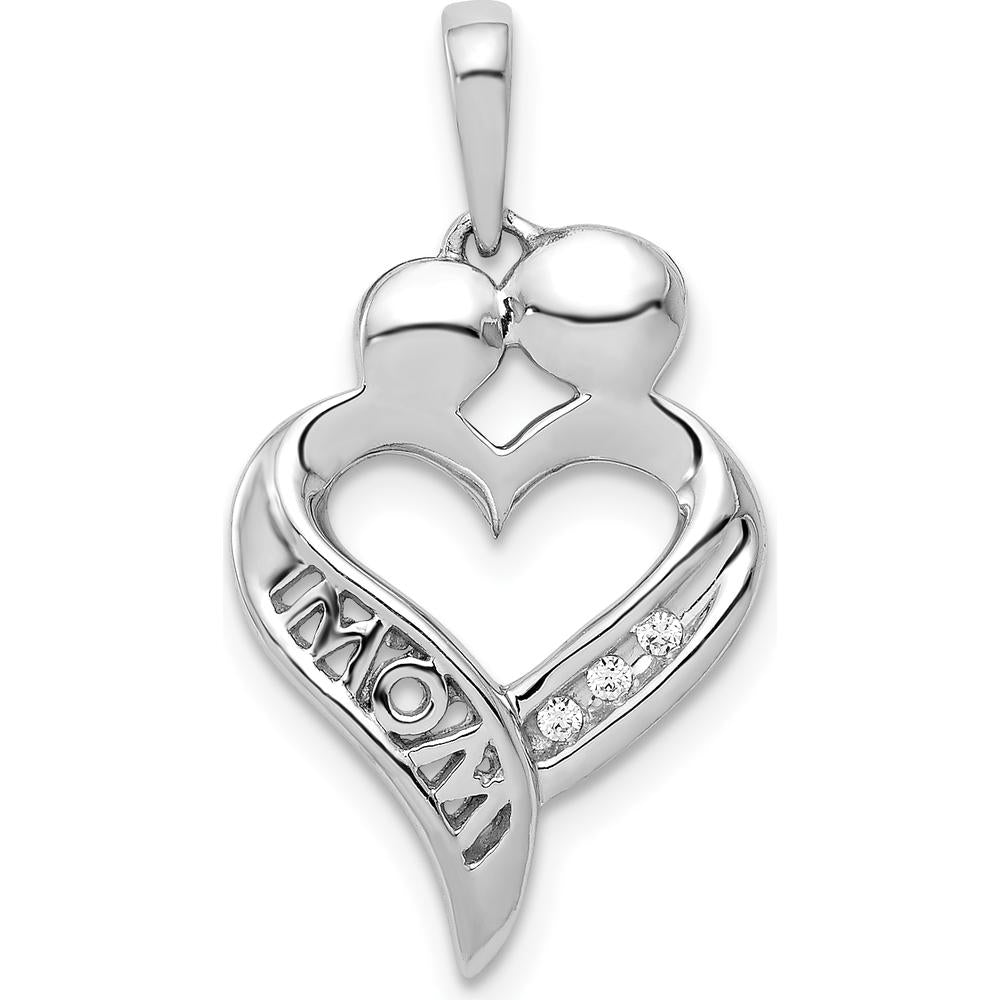 14K White Gold Diamond MOM Heart Pendant with 3 Round Diamonds - 0.006 Carat Total Diamond Weight by Monteluci Fine Jewelry