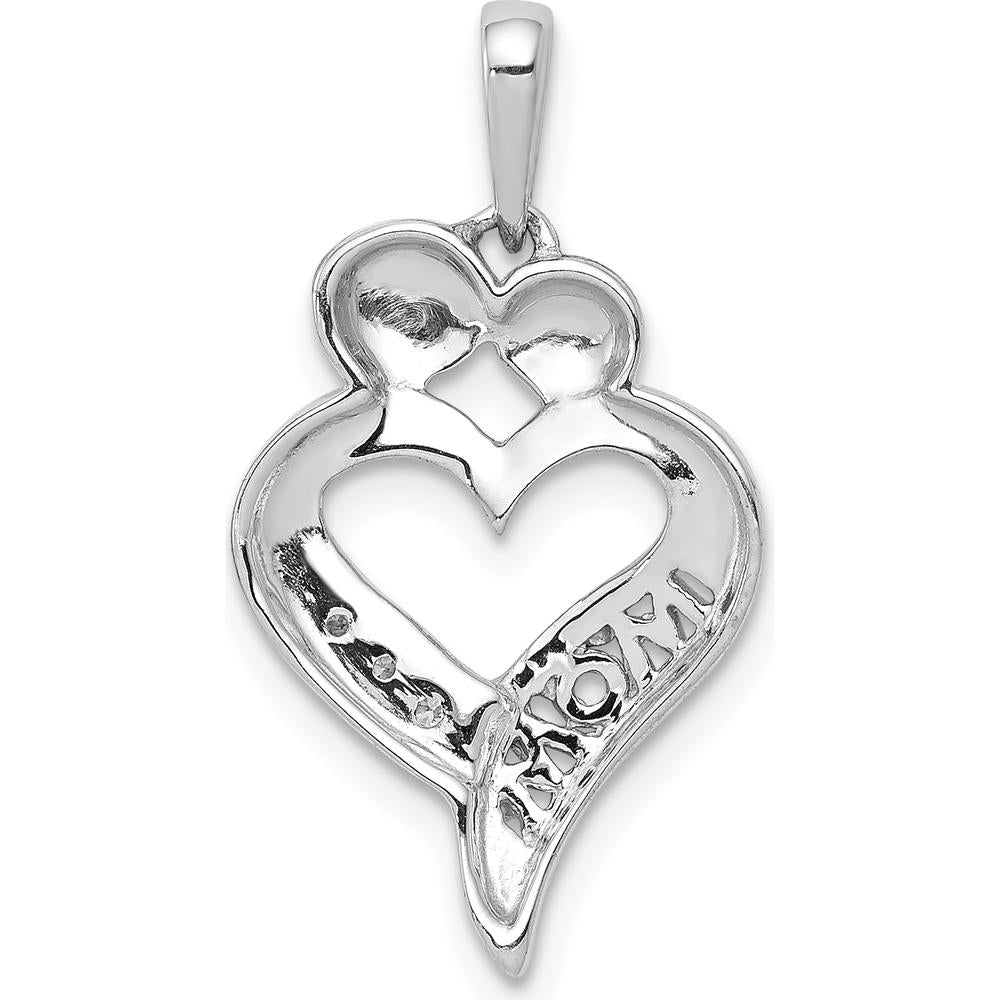 14K White Gold Diamond MOM Heart Pendant with 3 Round Diamonds - 0.006 Carat Total Diamond Weight by Monteluci Fine Jewelry