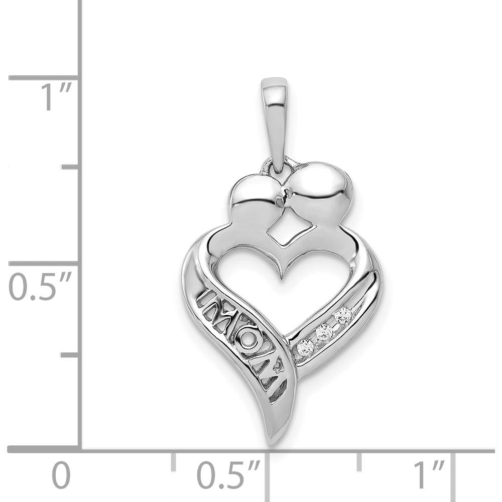 14K White Gold Diamond MOM Heart Pendant with 3 Round Diamonds - 0.006 Carat Total Diamond Weight by Monteluci Fine Jewelry
