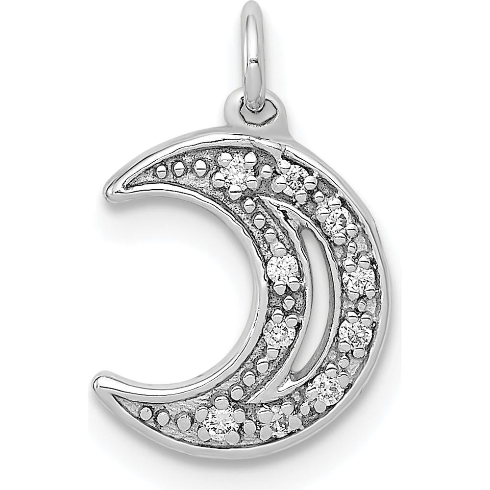 14K White Gold Diamond Moon Charm with 10 Round Diamonds - 0.05 Carat Total Diamond Weight by Monteluci Fine Jewelry