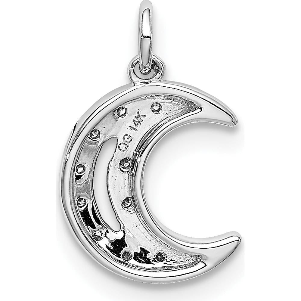 14K White Gold Diamond Moon Charm with 10 Round Diamonds - 0.05 Carat Total Diamond Weight by Monteluci Fine Jewelry