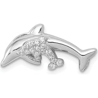 14K White Gold Diamond Mother and Baby Dolphins Chain Slide - 0.017 Carat Total Diamond Weight by Monteluci Fine Jewelry