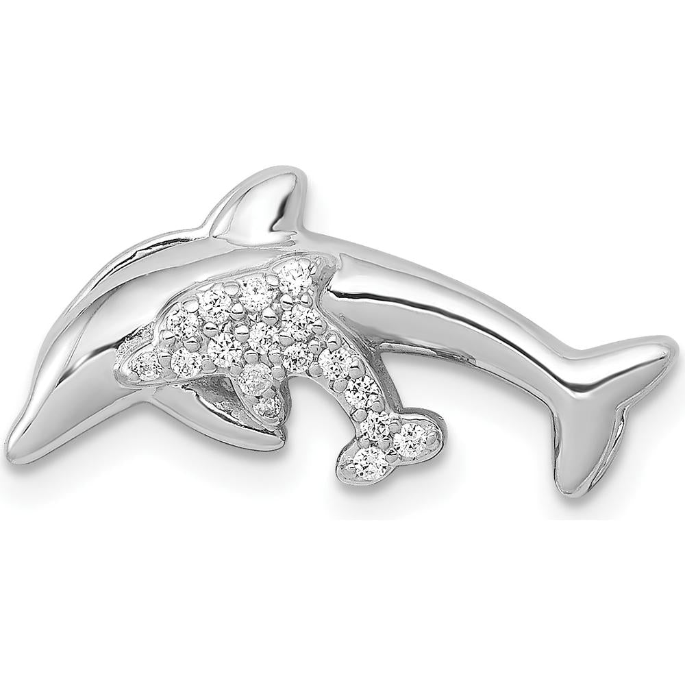 14K White Gold Diamond Mother and Baby Dolphins Chain Slide - 0.017 Carat Total Diamond Weight by Monteluci Fine Jewelry