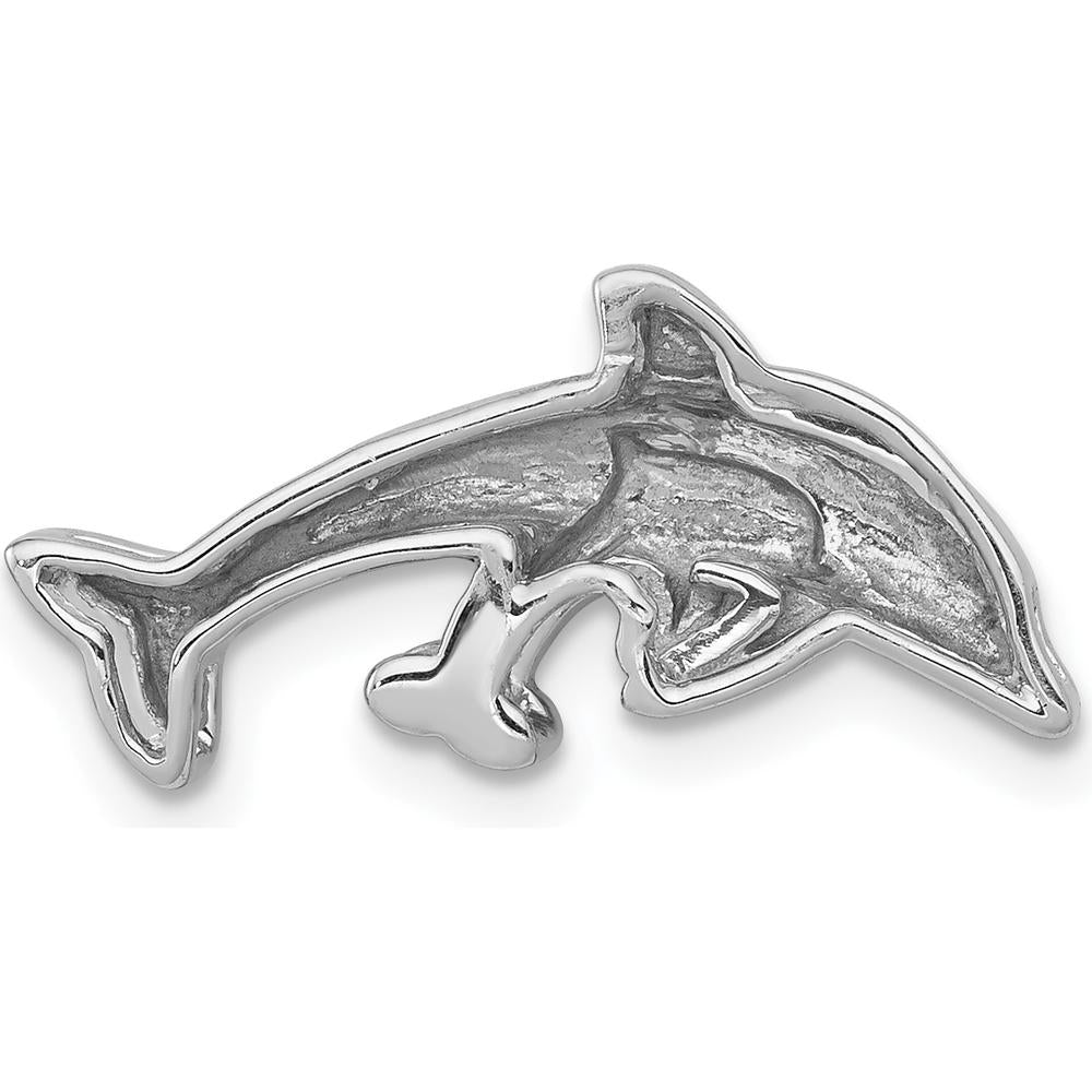 14K White Gold Diamond Mother and Baby Dolphins Chain Slide - 0.017 Carat Total Diamond Weight by Monteluci Fine Jewelry