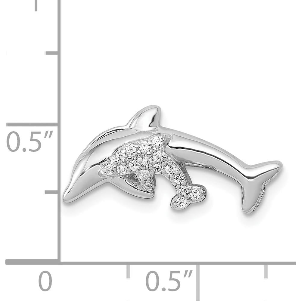14K White Gold Diamond Mother and Baby Dolphins Chain Slide - 0.017 Carat Total Diamond Weight by Monteluci Fine Jewelry