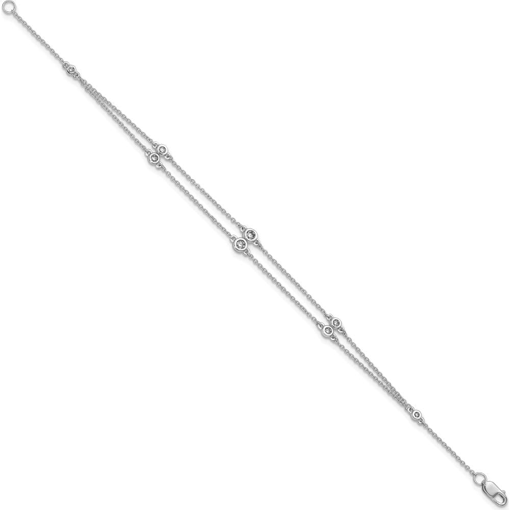14K White Gold Diamond Multi-Station Double Strand 7" Bracelet with Round Diamonds - 0.242 Carat Total Diamond Weight by Oro Pregiato