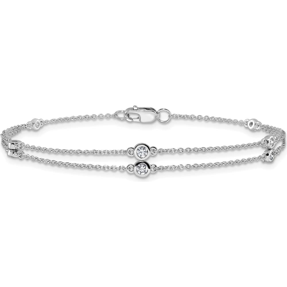 14K White Gold Diamond Multi-Station Double Strand 7" Bracelet with Round Diamonds - 0.242 Carat Total Diamond Weight by Oro Pregiato