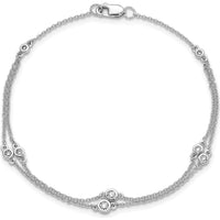 14K White Gold Diamond Multi-Station Double Strand 7" Bracelet with Round Diamonds - 0.242 Carat Total Diamond Weight by Oro Pregiato