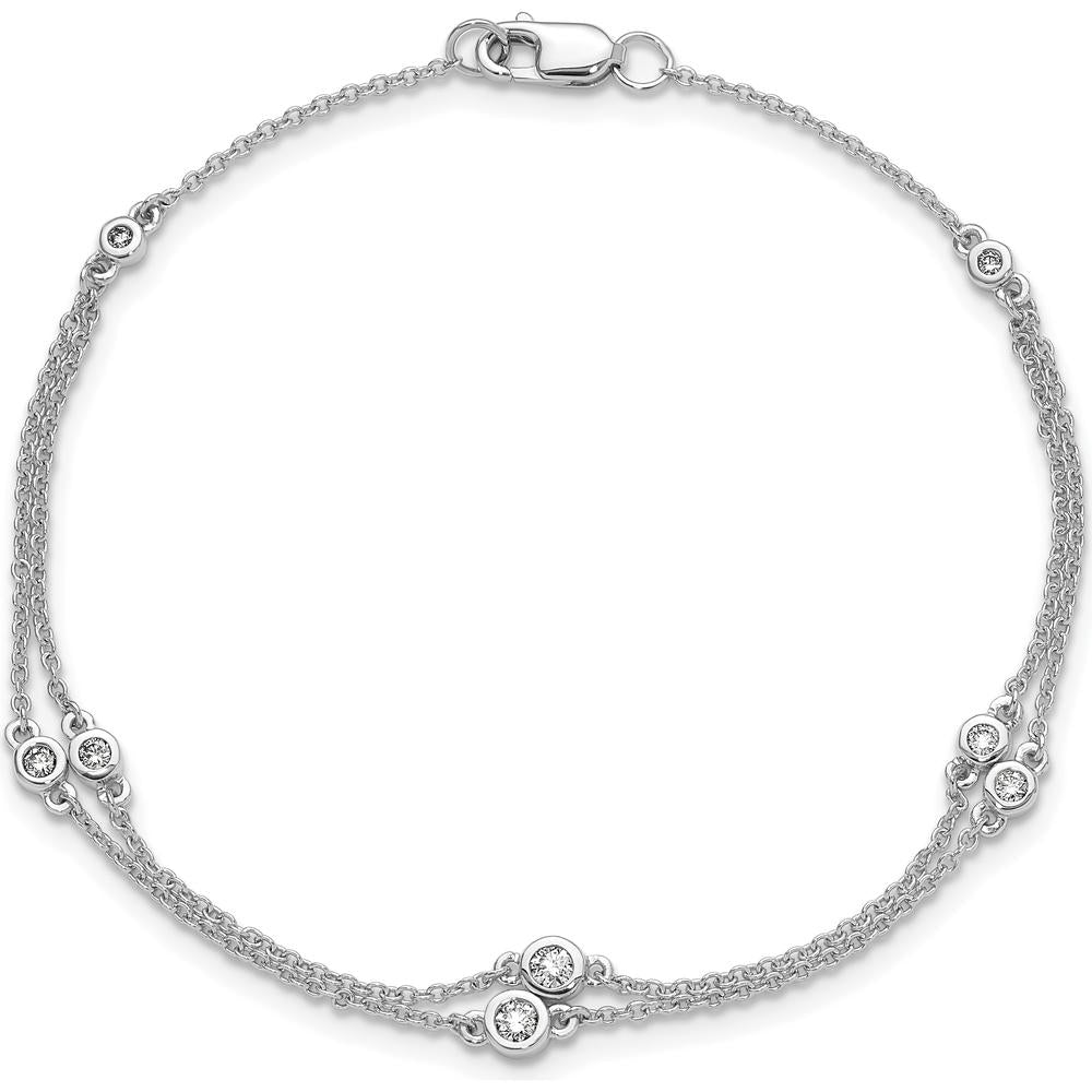 14K White Gold Diamond Multi-Station Double Strand 7" Bracelet with Round Diamonds - 0.242 Carat Total Diamond Weight by Oro Pregiato