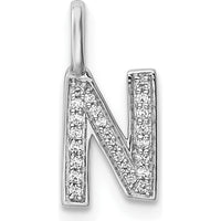 14K White Gold Diamond "N" Initial Pendant with Pave-Set Diamonds by Oro Pregiato