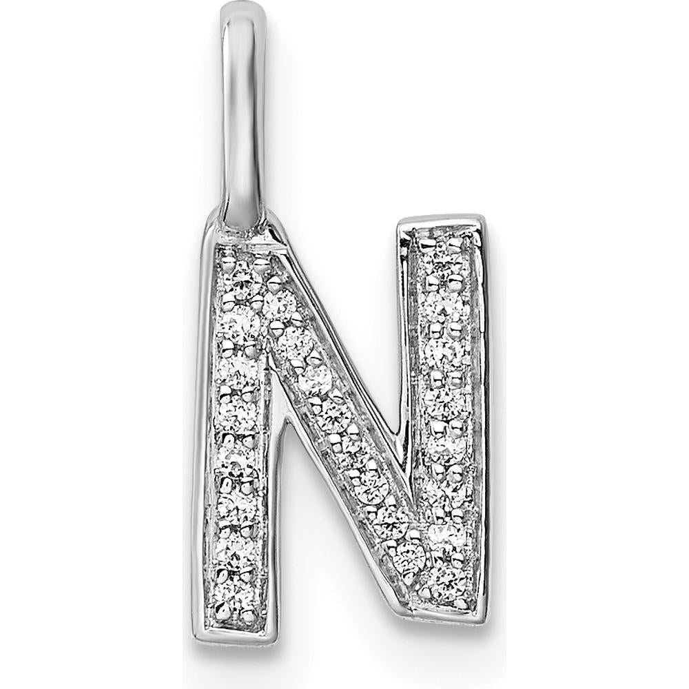 14K White Gold Diamond "N" Initial Pendant with Pave-Set Diamonds by Oro Pregiato