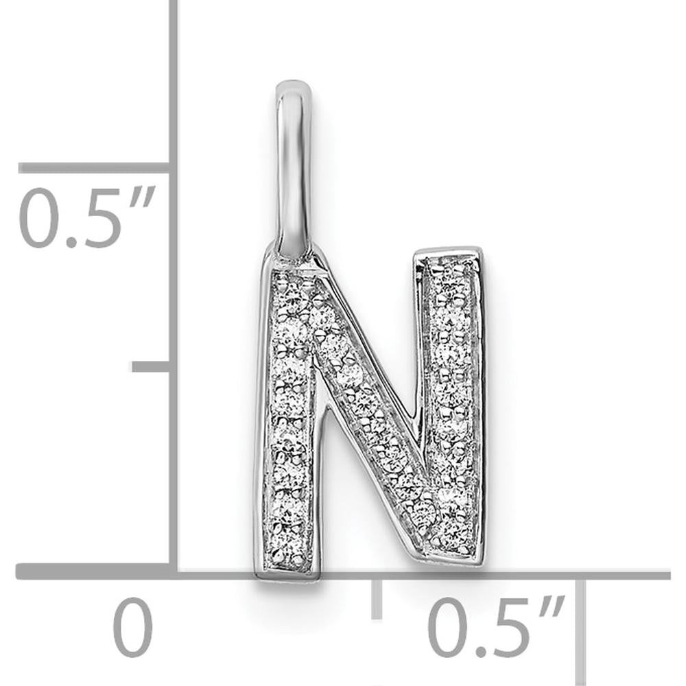 14K White Gold Diamond "N" Initial Pendant with Pave-Set Diamonds by Oro Pregiato