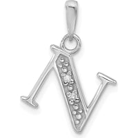 14K White Gold Diamond "N" Initial Pendant with Round Diamonds - 0.01 Carat Total Diamond Weight by Oro Pregiato