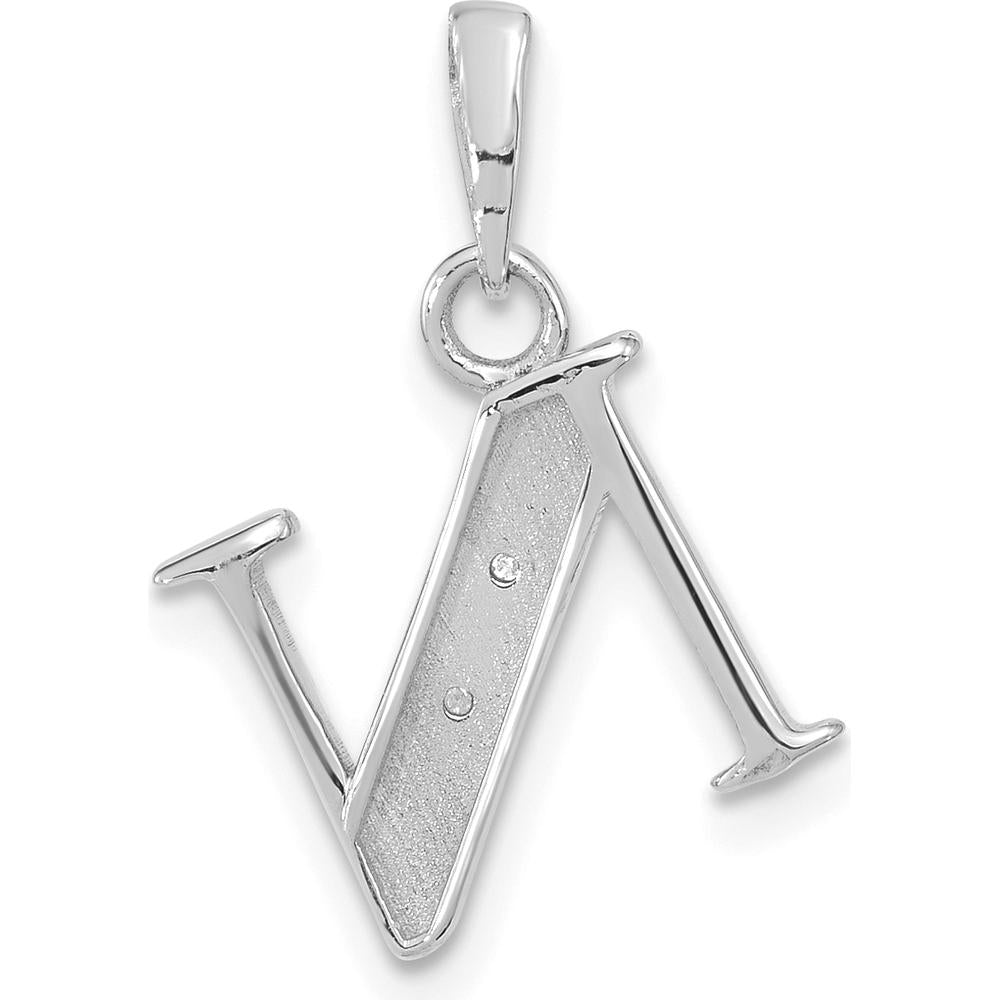 14K White Gold Diamond "N" Initial Pendant with Round Diamonds - 0.01 Carat Total Diamond Weight by Oro Pregiato
