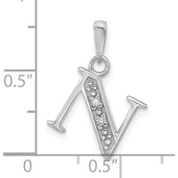 14K White Gold Diamond "N" Initial Pendant with Round Diamonds - 0.01 Carat Total Diamond Weight by Oro Pregiato