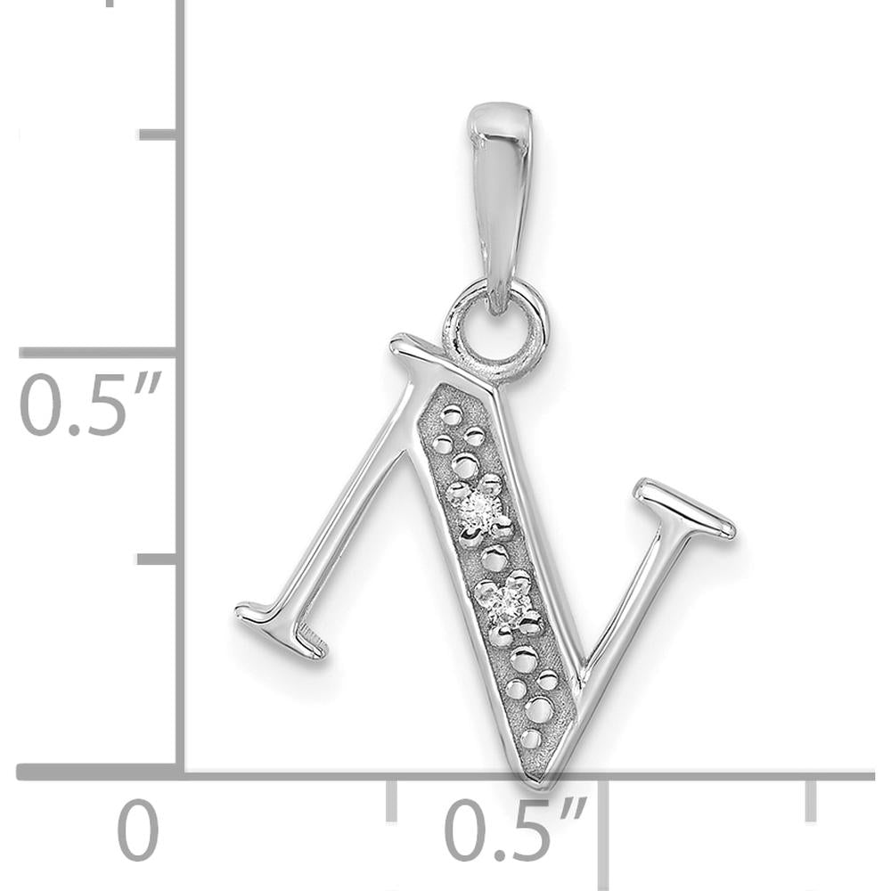 14K White Gold Diamond "N" Initial Pendant with Round Diamonds - 0.01 Carat Total Diamond Weight by Oro Pregiato