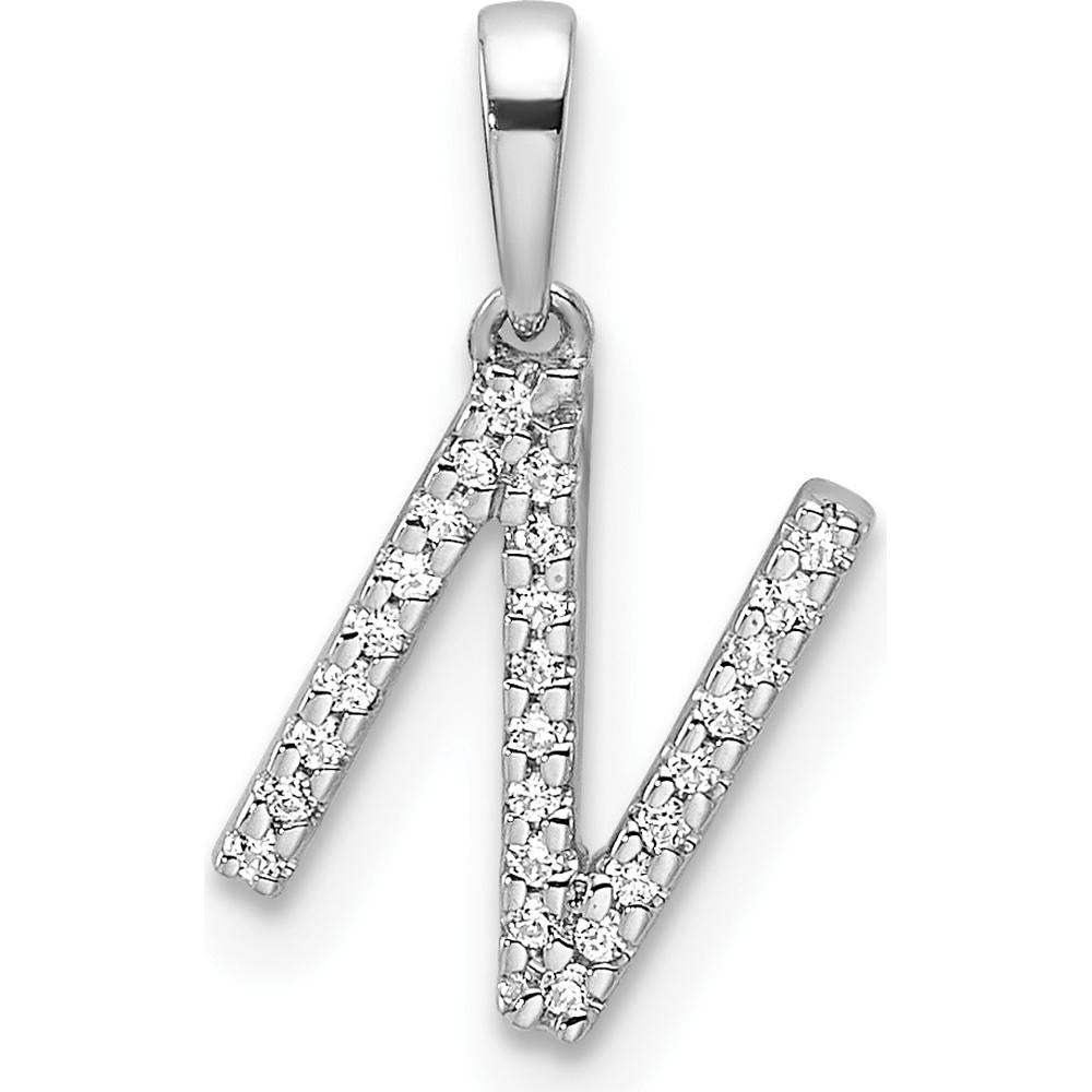14K White Gold Diamond "N" Initial Pendant with Round Diamonds - Personalized Luxury Necklace by Oro Pregiato