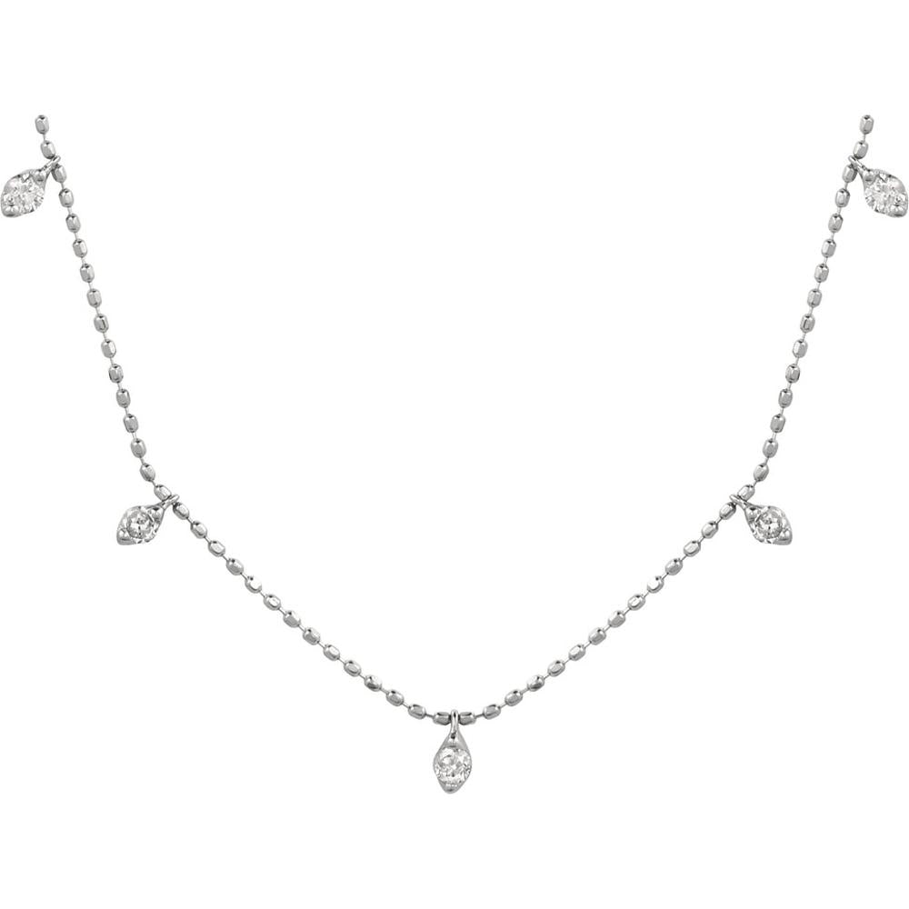 14K White Gold Diamond Necklace with 13 Diamond Stations - 1.00 Carats Total Diamond Weight