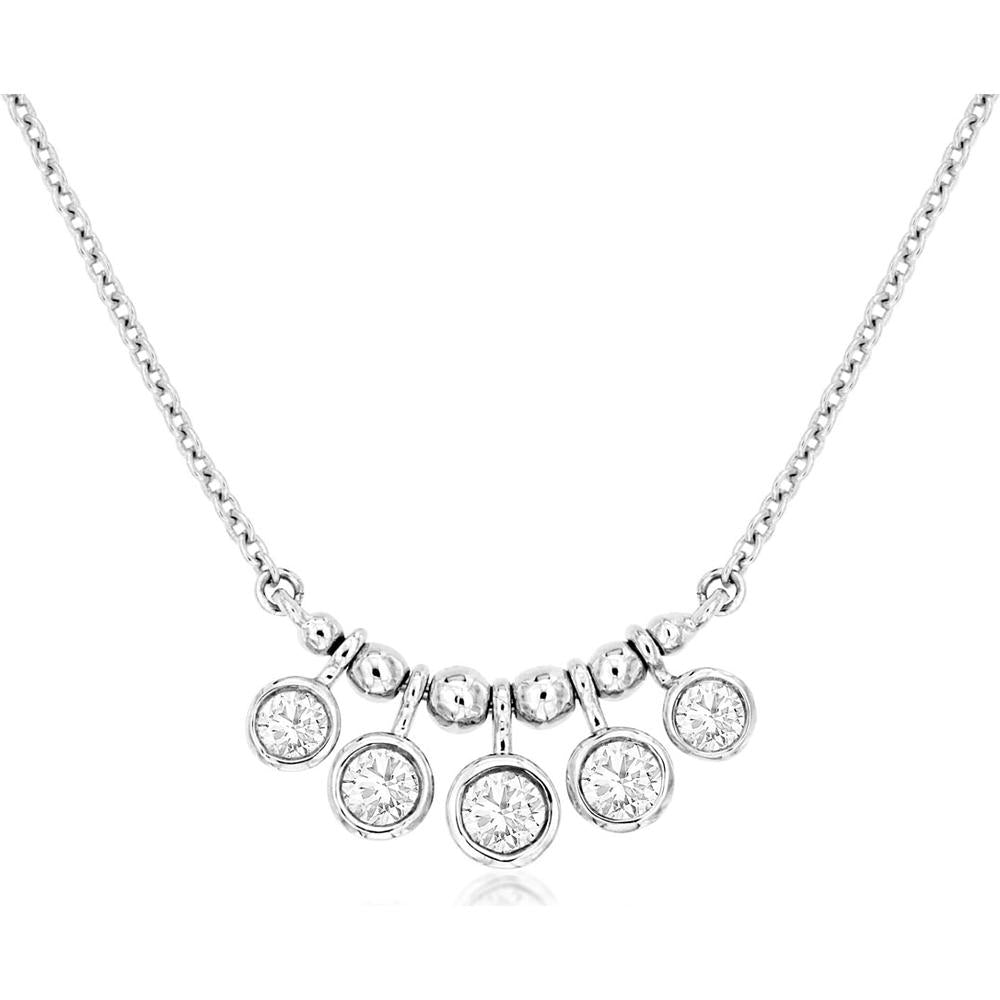 14K White Gold Diamond Necklace with Bezel Set Round Diamonds - 0.40 Carats Total Diamond Weight
