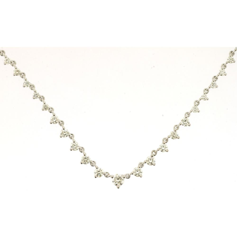 14K White Gold Diamond Necklace with Diamond Cluster Design - 1.00 Carats Total Diamond Weight