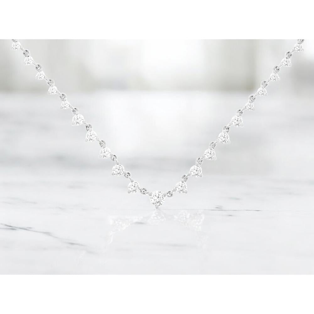 14K White Gold Diamond Necklace with Diamond Cluster Design - 1.00 Carats Total Diamond Weight