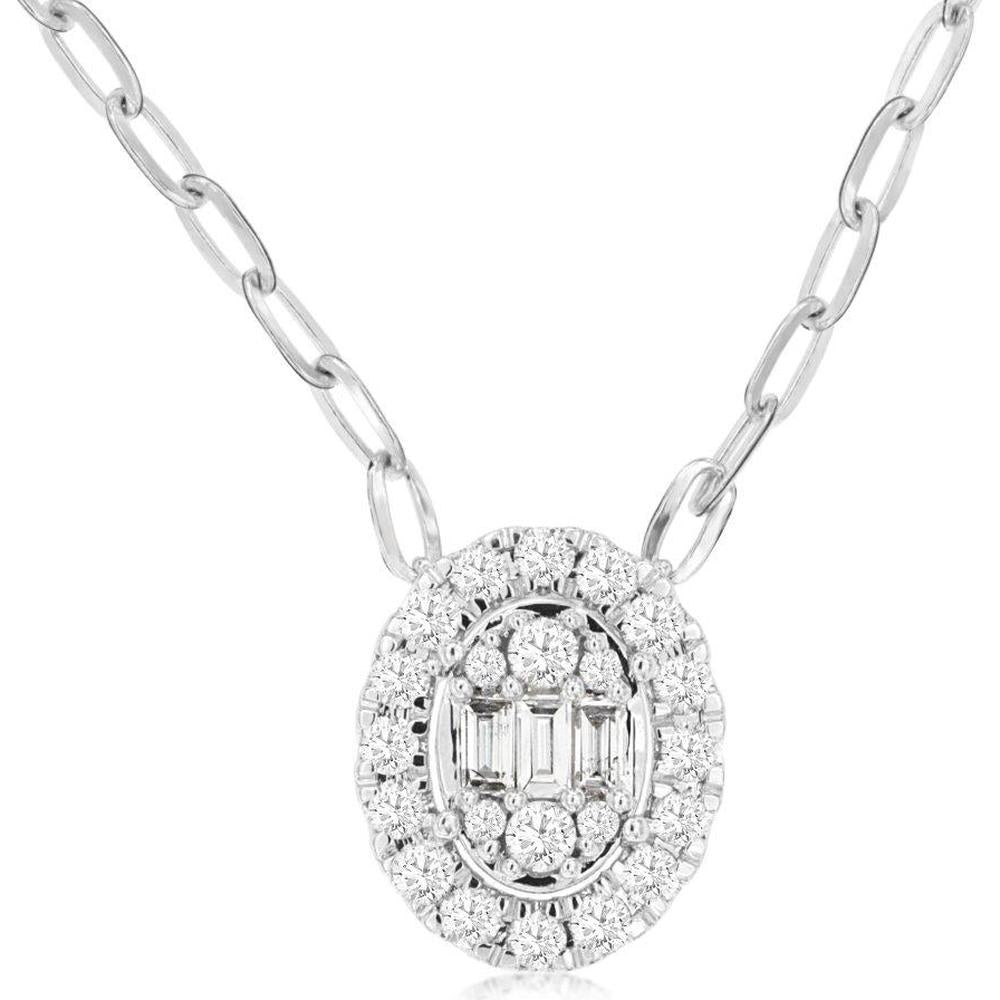 14K White Gold Diamond Necklace with Emerald-Cut and Round Brilliant Diamonds - 0.50 Carats Total Diamond Weight