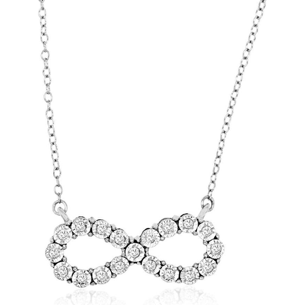 14K White Gold Diamond Necklace with Infinity Pendant - 0.15 Carats Total Diamond Weight