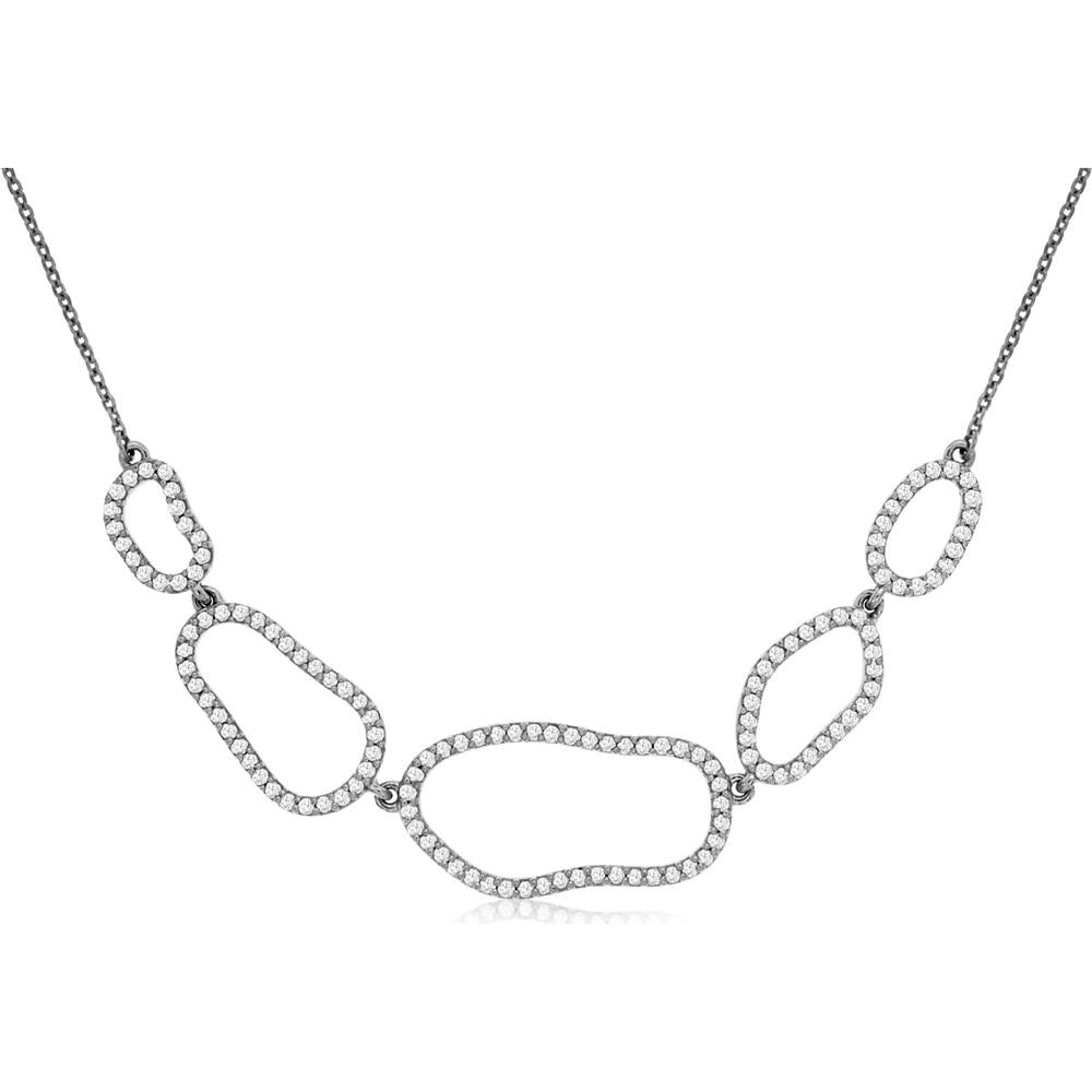 14K White Gold Diamond Necklace with Pavé-Set Oval Links - 0.55 Carats Total Diamond Weight