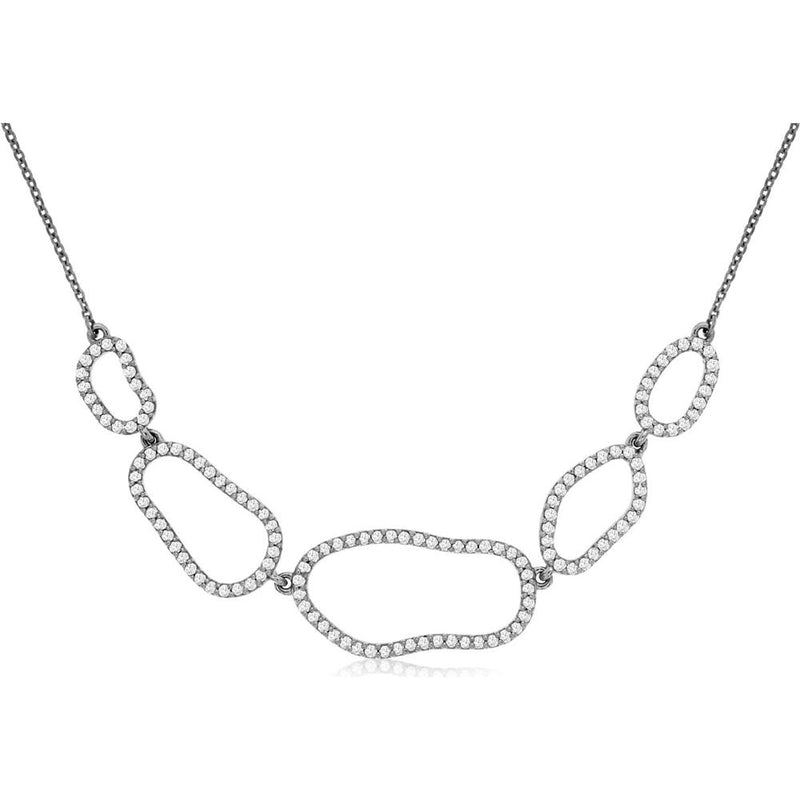 14K White Gold Diamond Necklace with Pavé-Set Oval Links - 0.55 Carats Total Diamond Weight