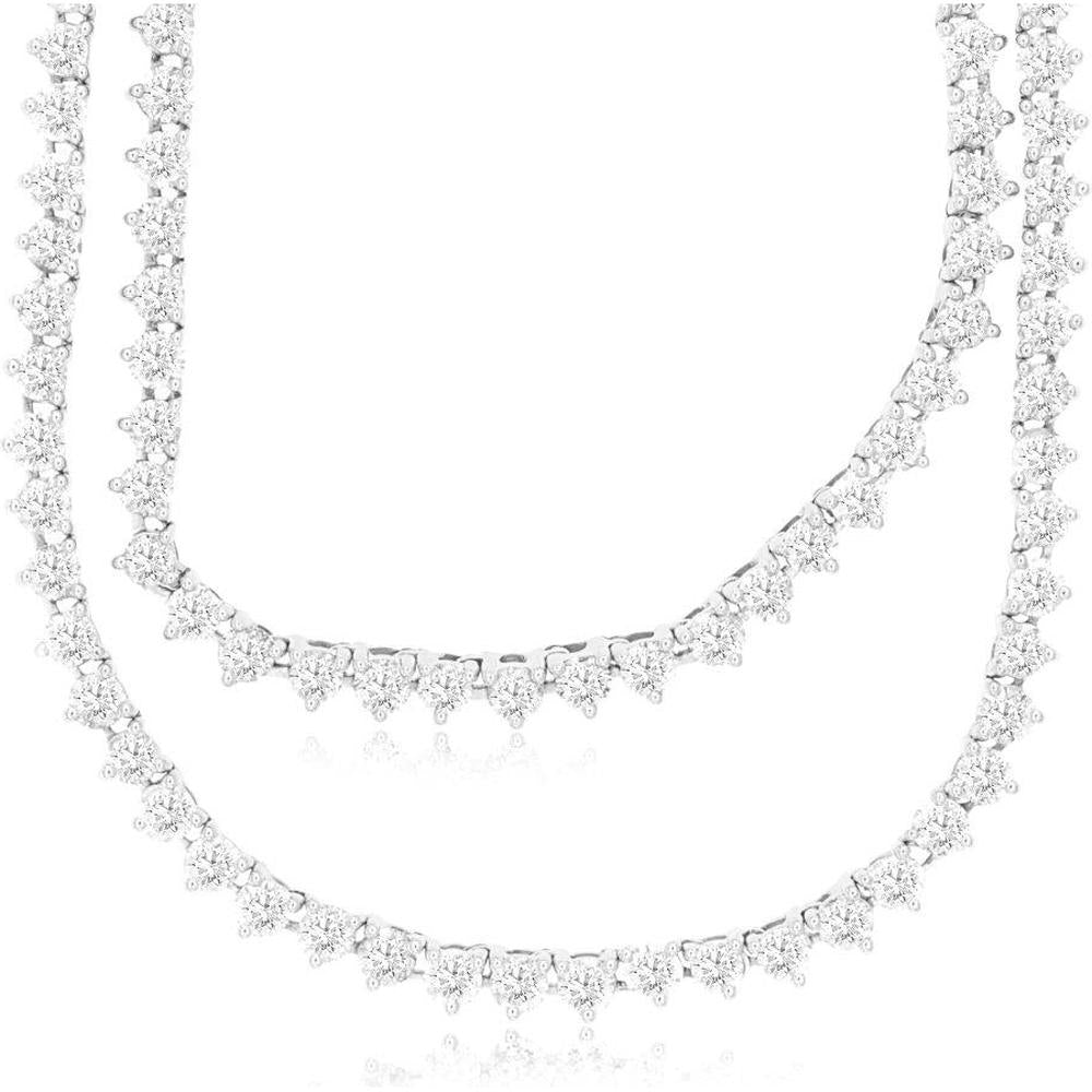 14K White Gold Diamond Necklace with Prong Set Round Diamonds - 11.75 Carats Total Diamond Weight
