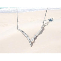 14K White Gold Diamond Necklace with Round and Marquise Diamonds - 0.20 Carats Total Diamond Weight