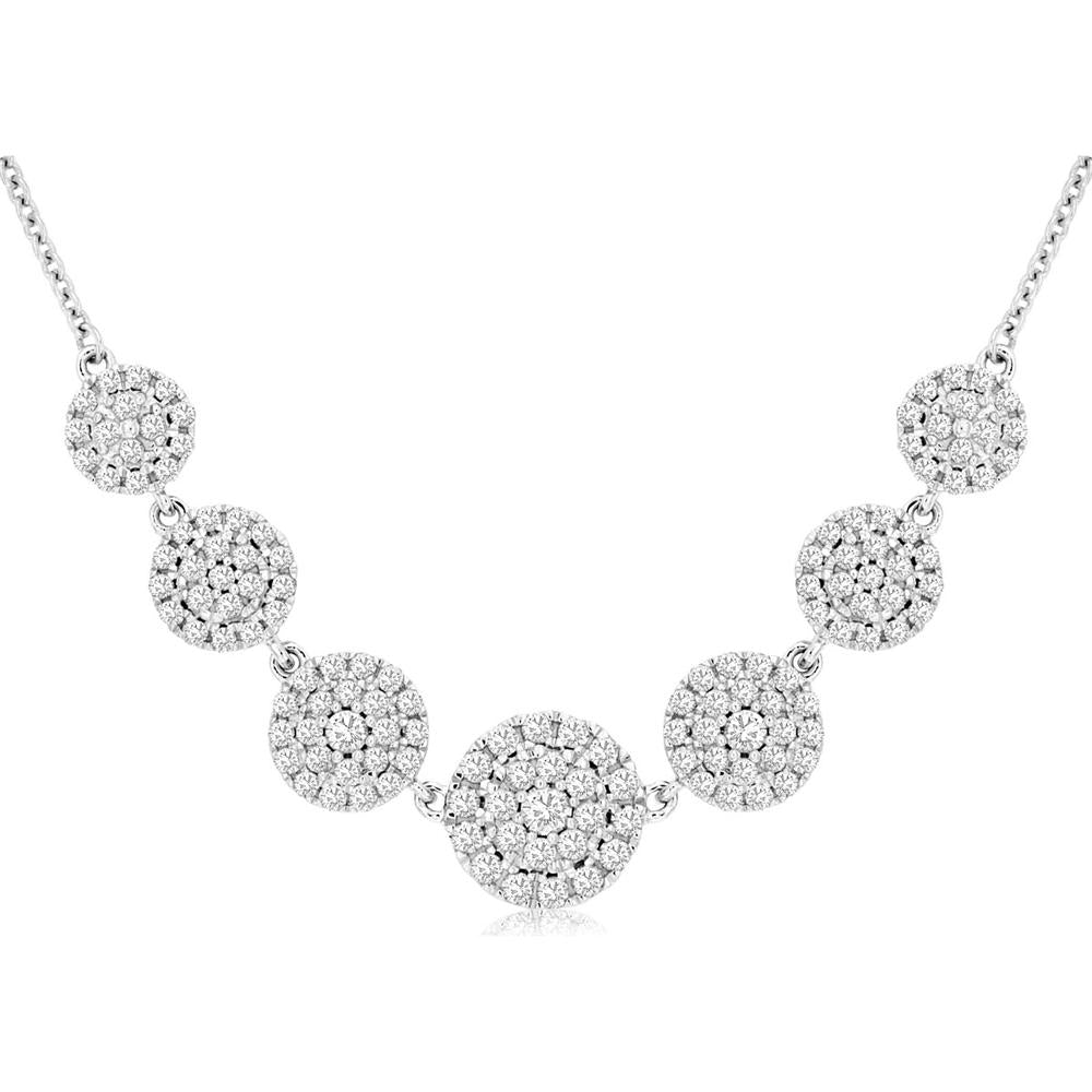 14K White Gold Diamond Necklace with Round Brilliant-Cut Diamonds - 0.96 Carats Total Diamond Weight