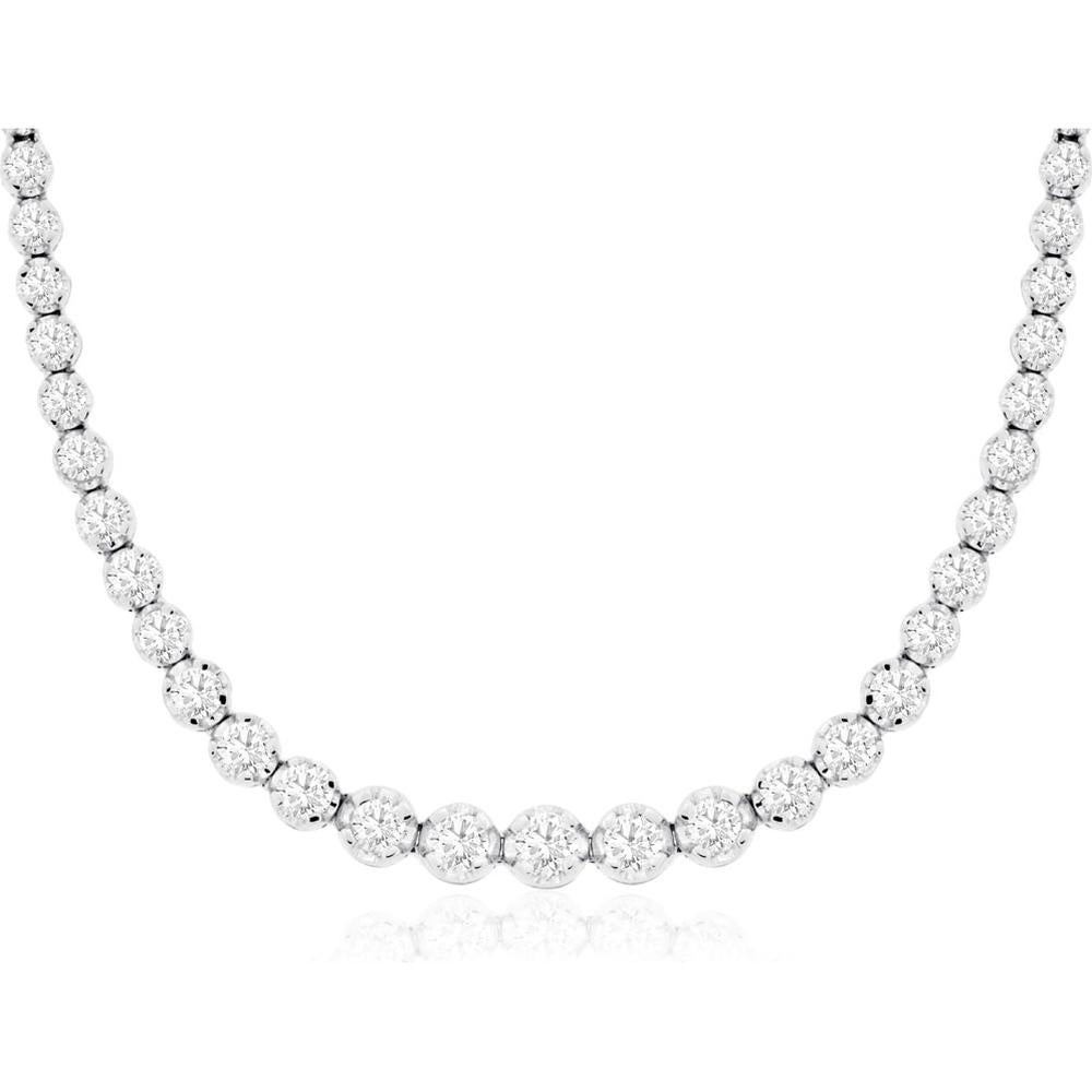 14K White Gold Diamond Necklace with Round Diamonds - 3.00 Carats Total Diamond Weight