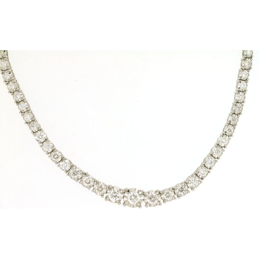 14K White Gold Diamond Necklace with Round Diamonds - 3.00 Carats Total Diamond Weight