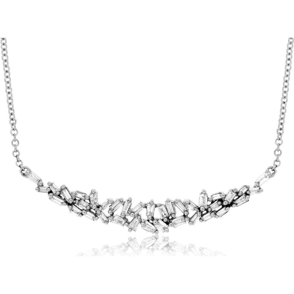14K White Gold Diamond Necklace with Tapered Brilliant-Cut Diamonds - 0.42 Carats Total Diamond Weight