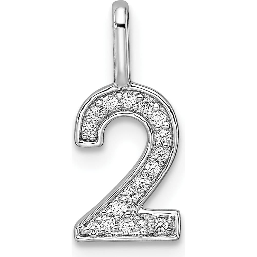 14K White Gold Diamond Number 2 Pendant with Polished Finish by Oro Pregiato