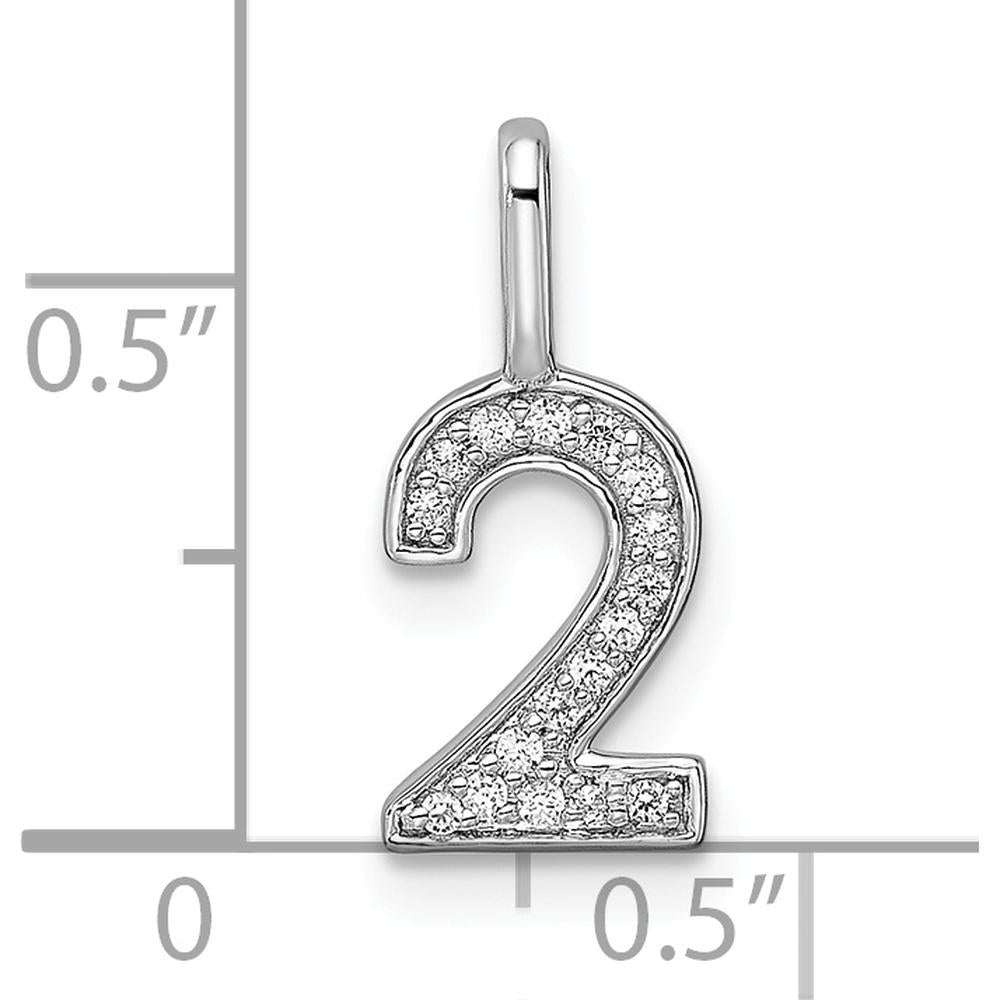 14K White Gold Diamond Number 2 Pendant with Polished Finish by Oro Pregiato