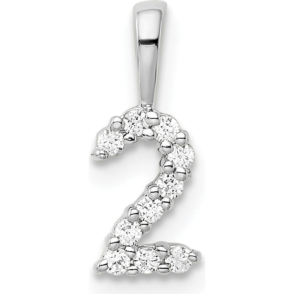 14K White Gold Diamond Number 2 Pendant with Round Brilliant Cut Diamonds by Oro Pregiato