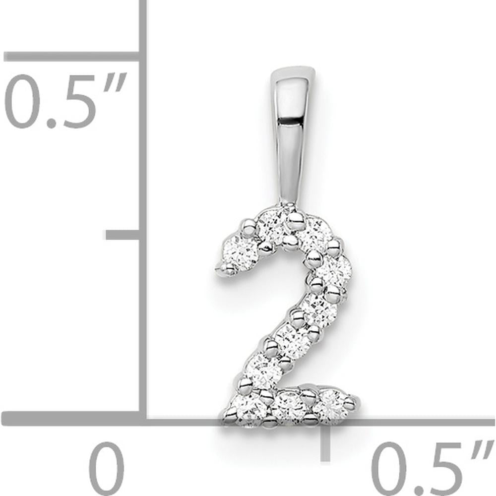 14K White Gold Diamond Number 2 Pendant with Round Brilliant Cut Diamonds by Oro Pregiato