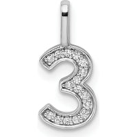 14K White Gold Diamond Number 3 Pendant with Polished Finish and Rhodium Plating by Oro Pregiato
