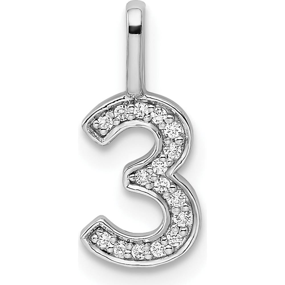 14K White Gold Diamond Number 3 Pendant with Polished Finish and Rhodium Plating by Oro Pregiato