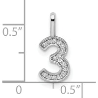 14K White Gold Diamond Number 3 Pendant with Polished Finish and Rhodium Plating by Oro Pregiato